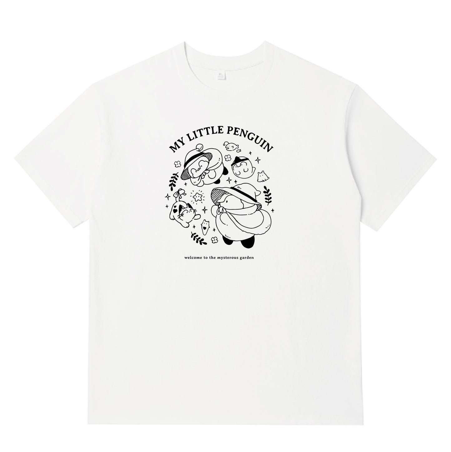 My Little Penguin 繡球花小企鵝系列 | Oversize 男女同款全棉短袖T恤（白色）
