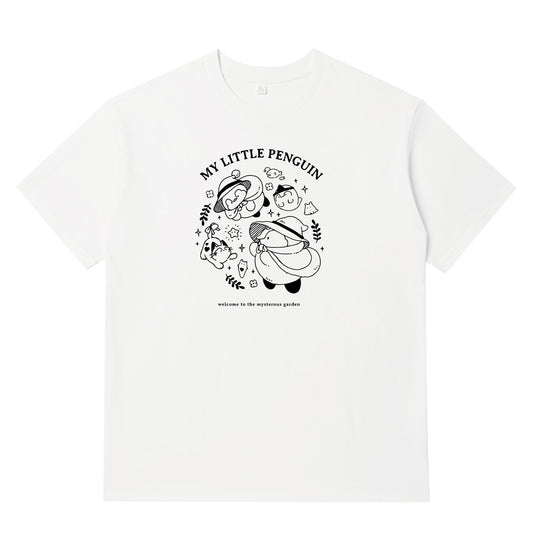 My Little Penguin 繡球花小企鵝系列 | Oversize 男女同款全棉短袖T恤（白色）