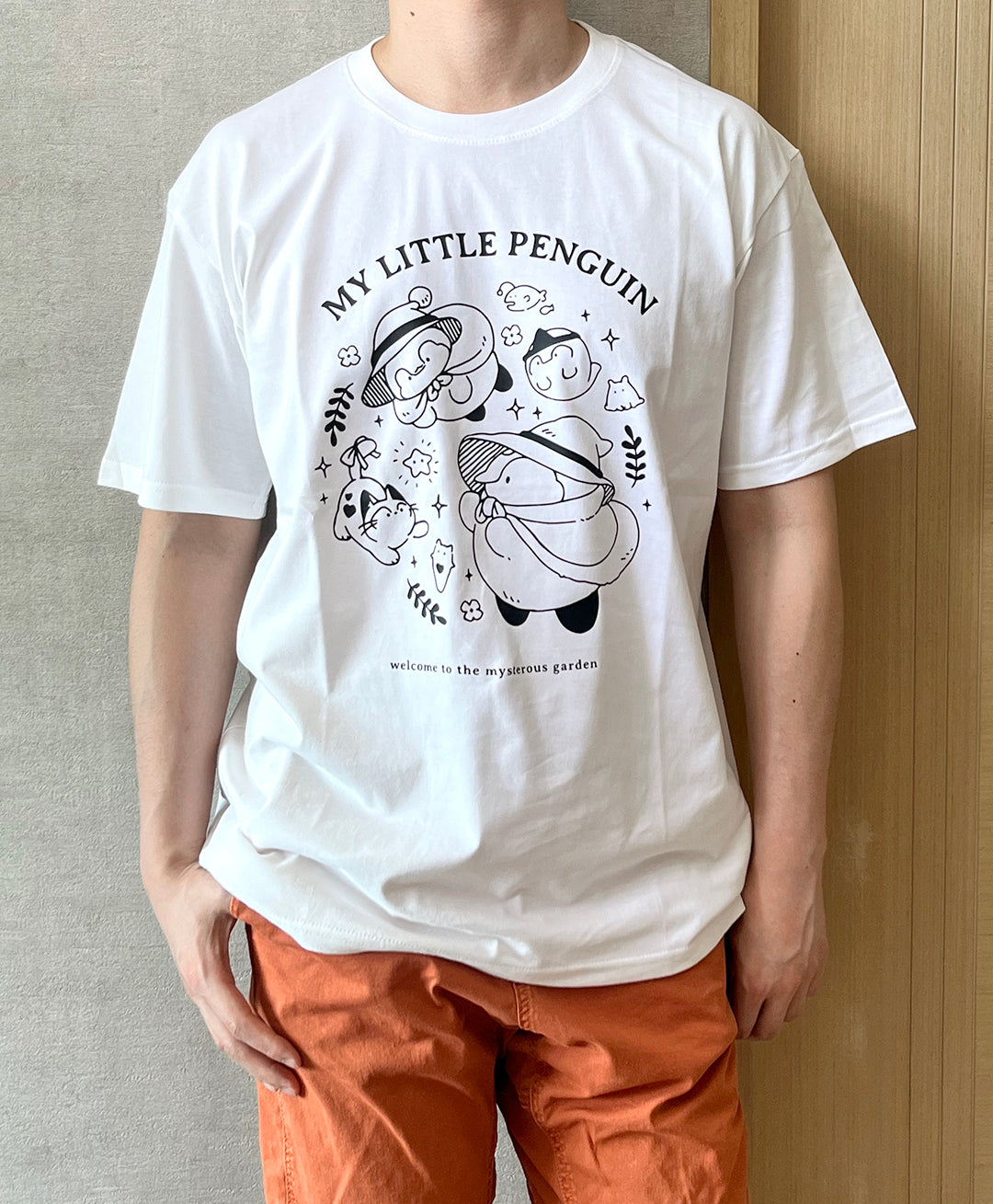 My Little Penguin 繡球花小企鵝系列 | Oversize 男女同款全棉短袖T恤（白色）