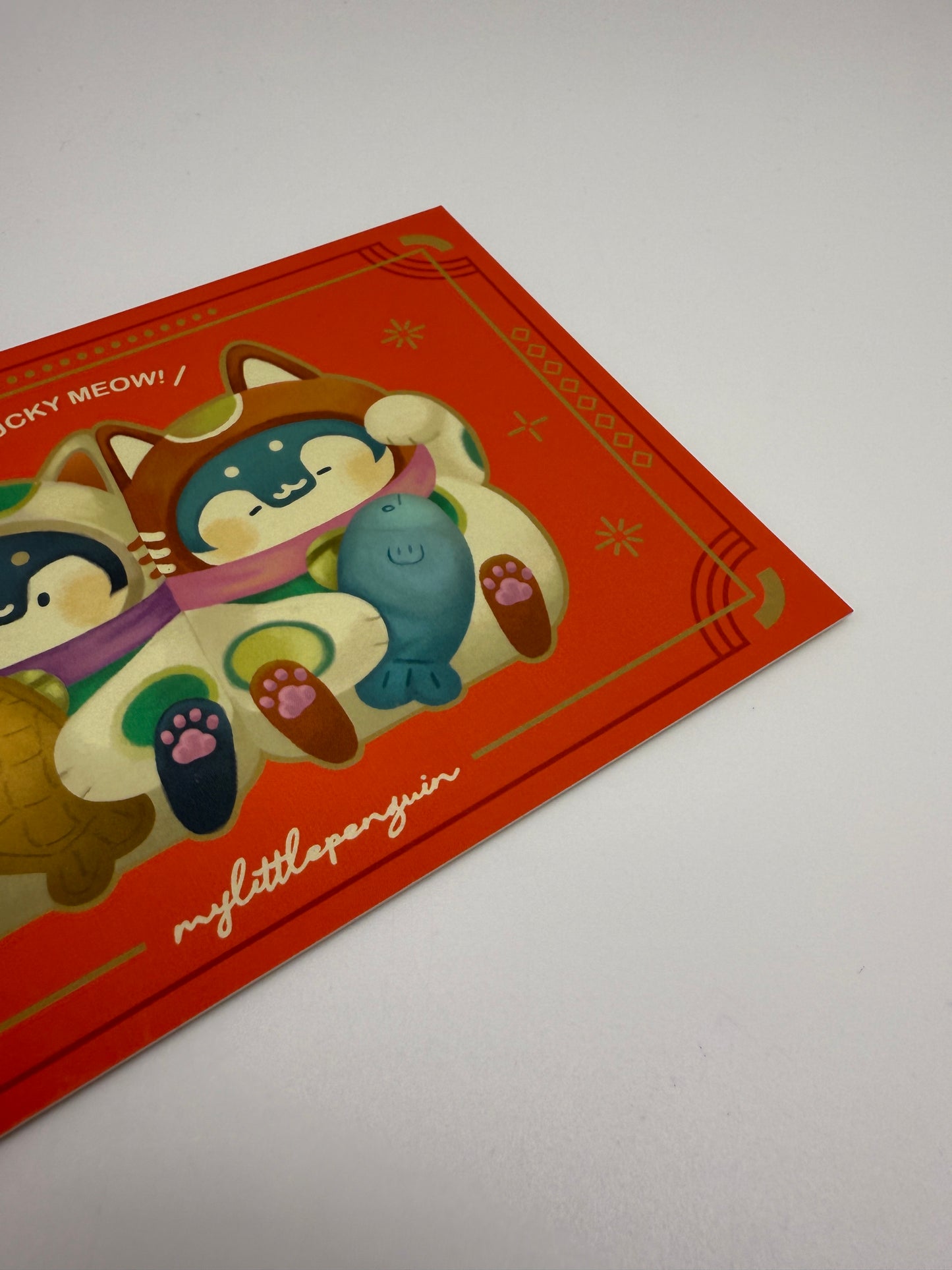 Lucky meow！招福小企鵝 ｜雙面觸感特厚明信片