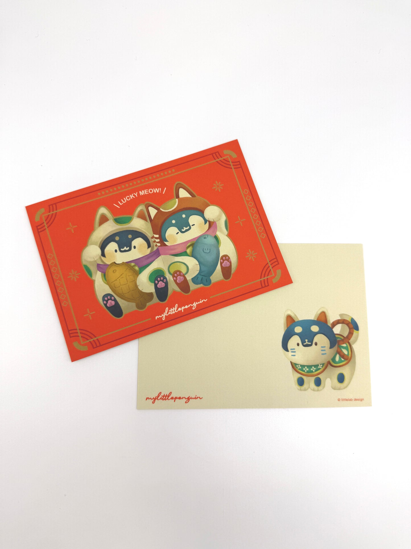 Lucky meow！招福小企鵝 ｜雙面觸感特厚明信片